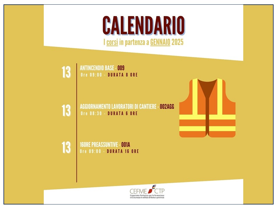 Calendario Corsi Gennaio 2025