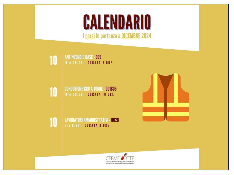 Calendario Corsi Dicembre 2024