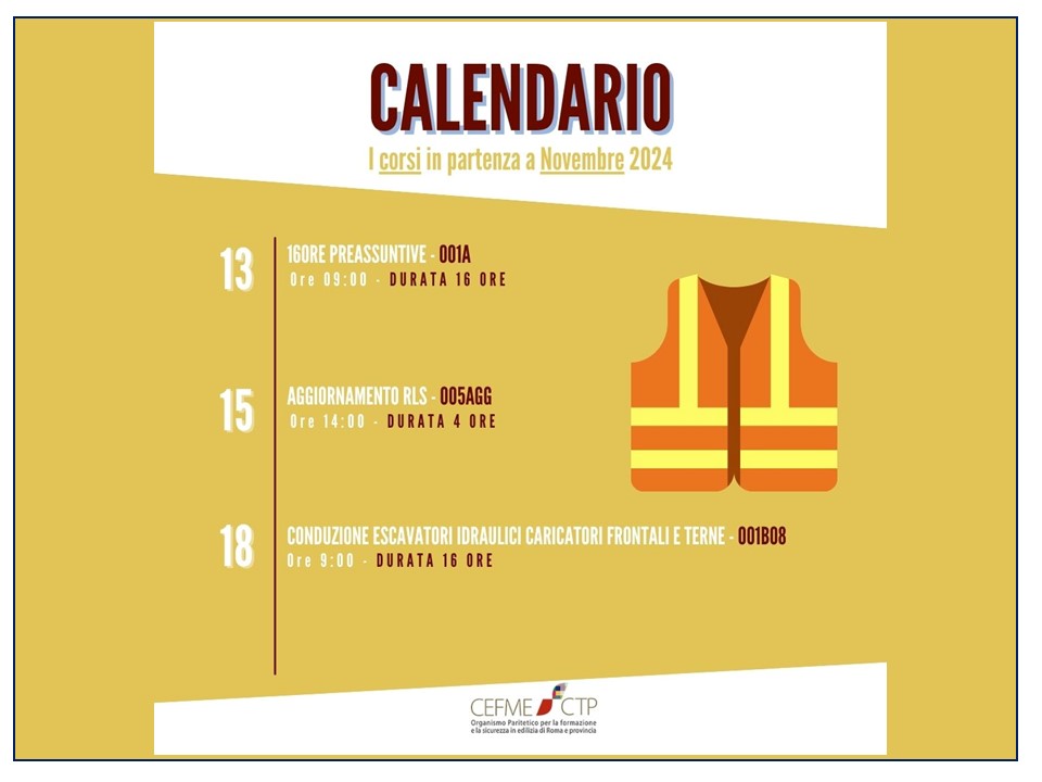 Calendario Corsi Novembre 2024