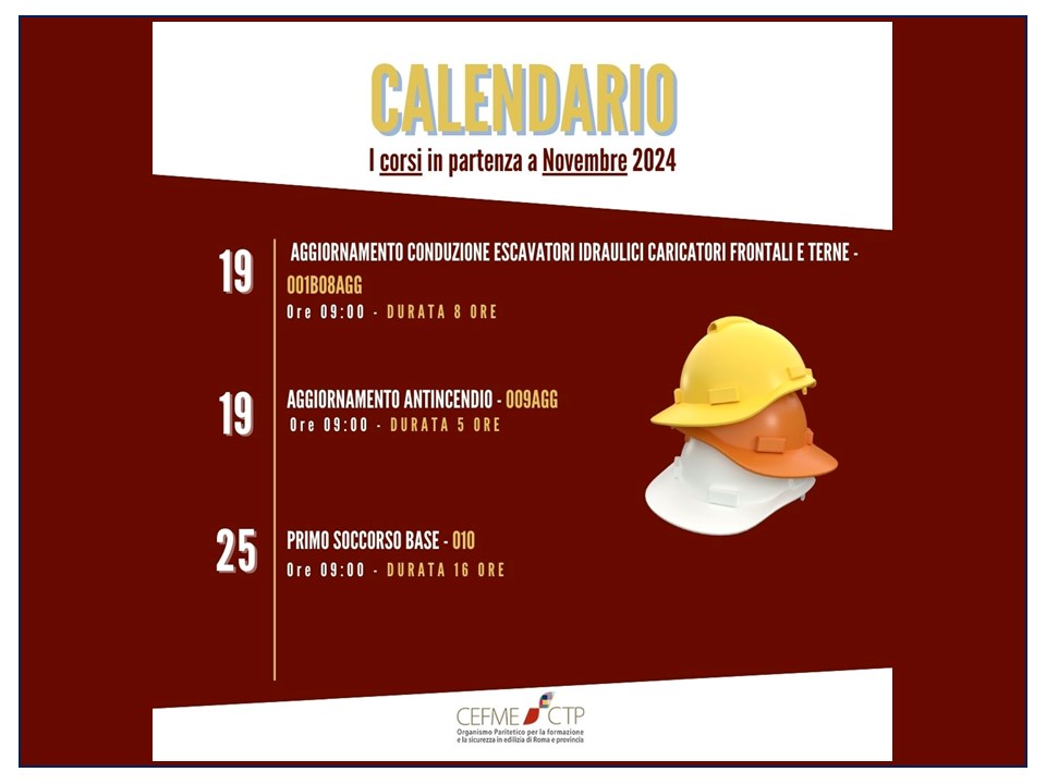 Calendario Corsi Novembre 2024