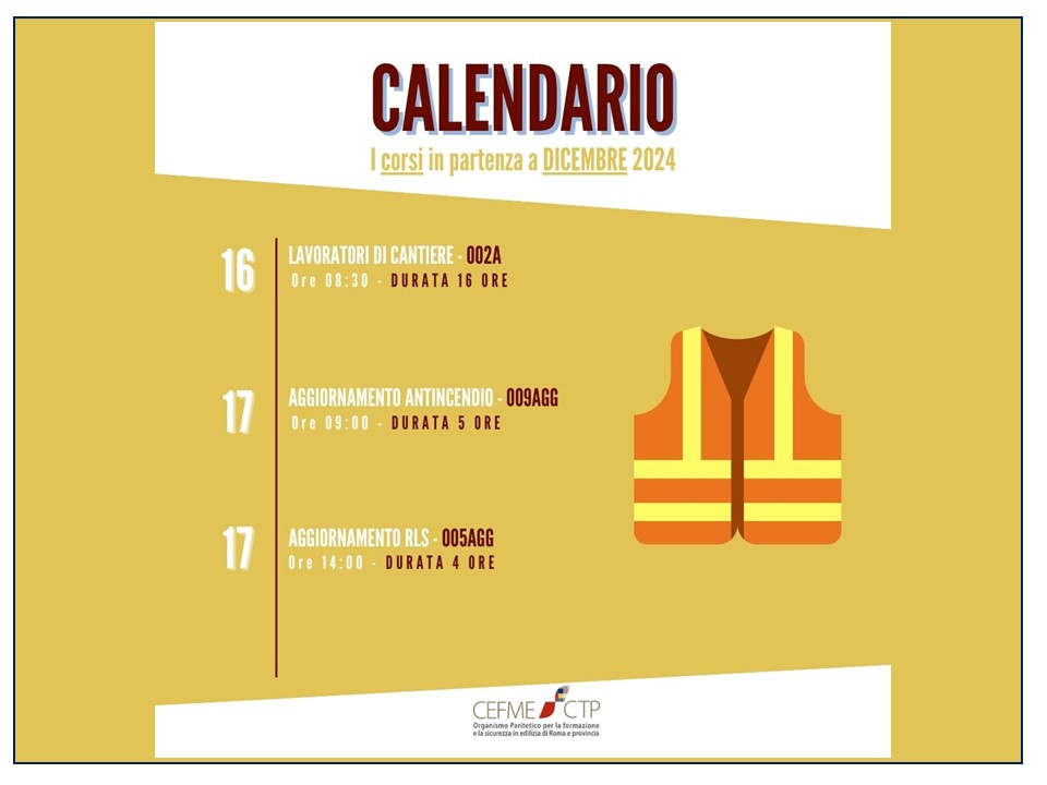 Calendario Corsi Dicembre 2024