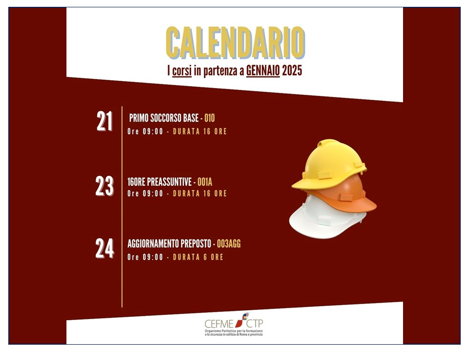 Calendario Corsi Gennaio 2025