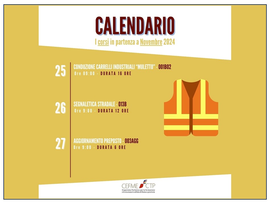 Calendario Corsi Novembre 2024