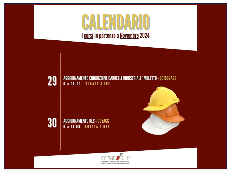 Calendario Corsi Novembre 2024