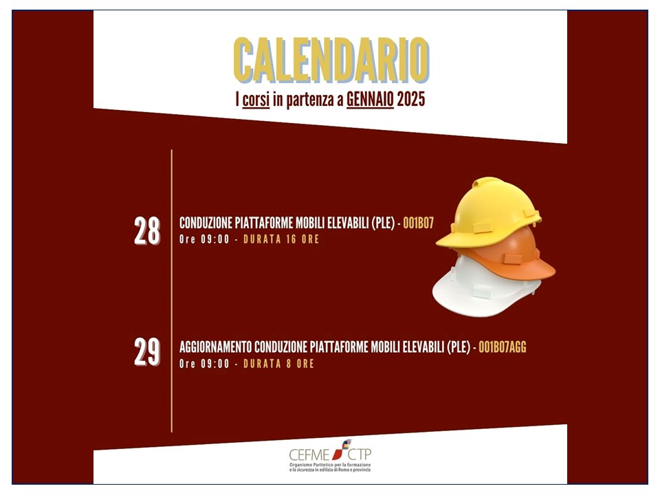 Calendario Corsi Gennaio 2025