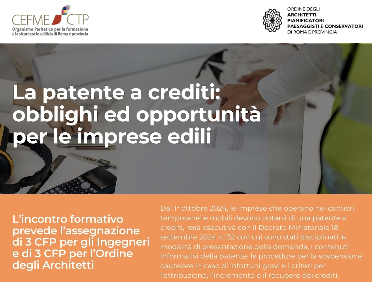 Seminario 26 Febbraio - La patente a crediti: obblighi ed opportunità per le imprese edili